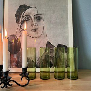 Vintage Green Glass Vases/Collins Glasses